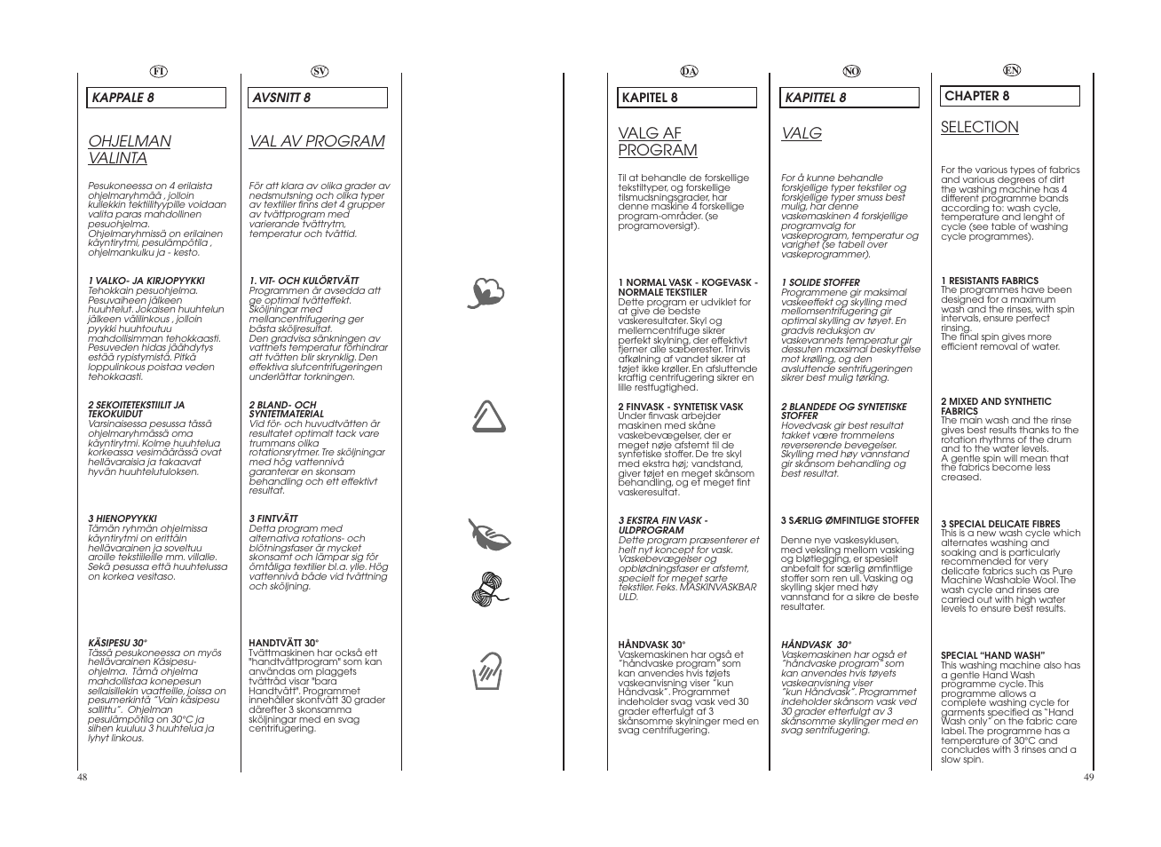Ohjelman valinta, Val av program, Valg af program | Valg, Selection | Candy GO 129E-86S User Manual | Page 25 / 41