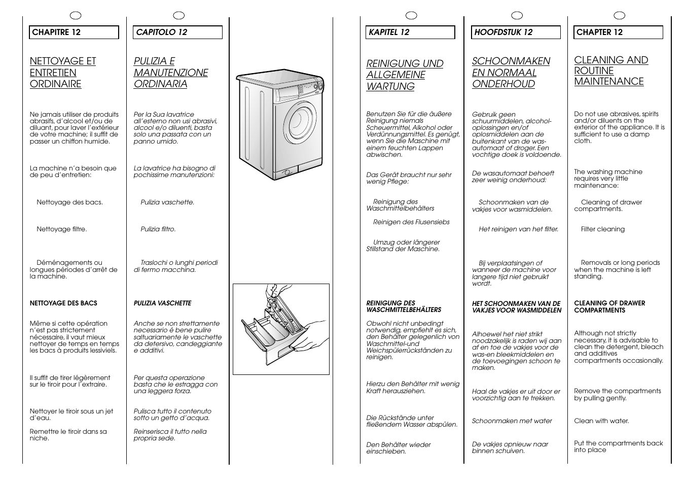 Cleaning and routine maintenance, Schoonmaken en normaal onderhoud, Pulizia e manutenzione ordinaria | Nettoyage et entretien ordinaire, Reinigung und allgemeine wartung | Candy Holiday 800 TL User Manual | Page 31 / 37