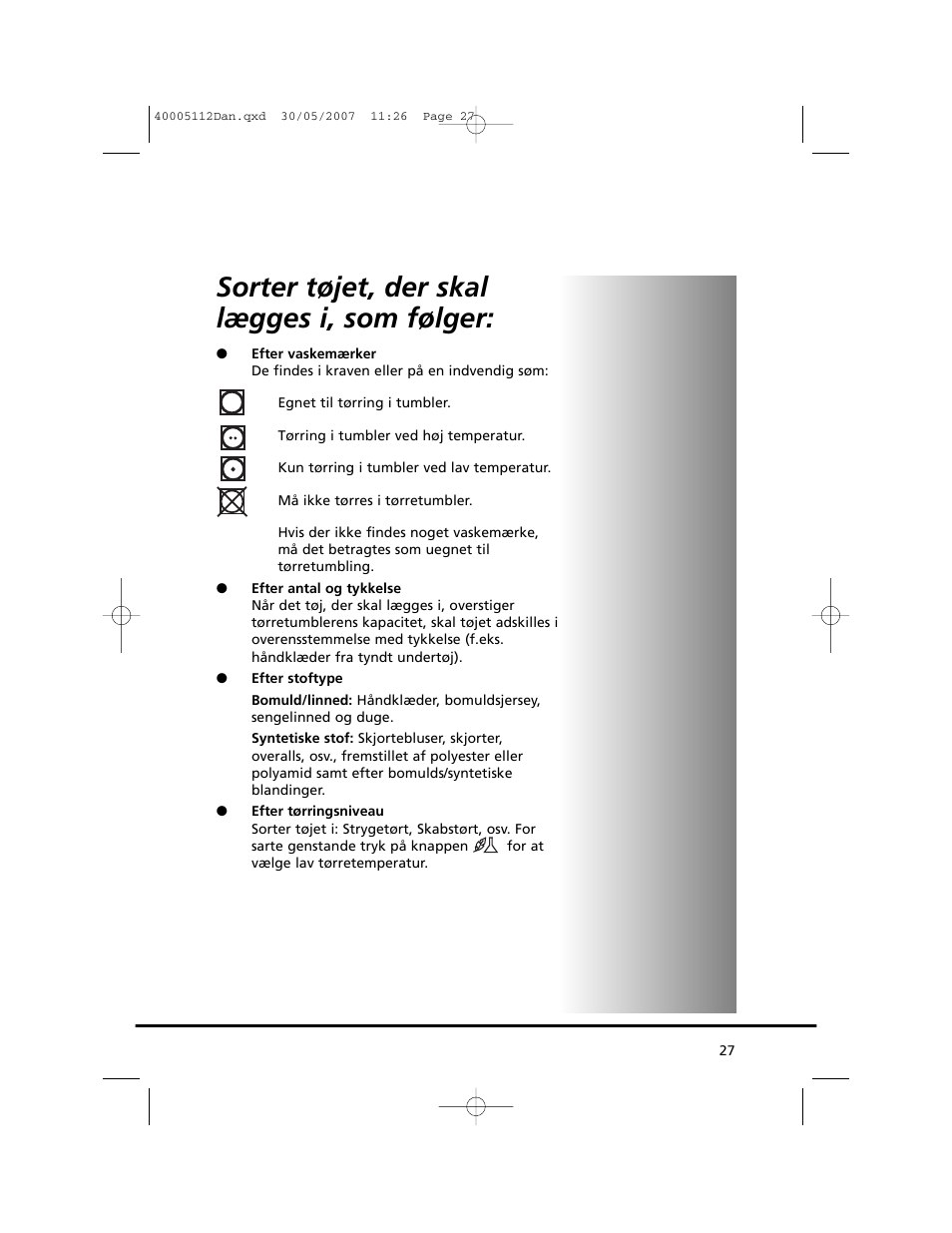 Sorter tøjet, der skal lægges i, som følger | Candy GO DC 38T-86S User Manual | Page 27 / 92
