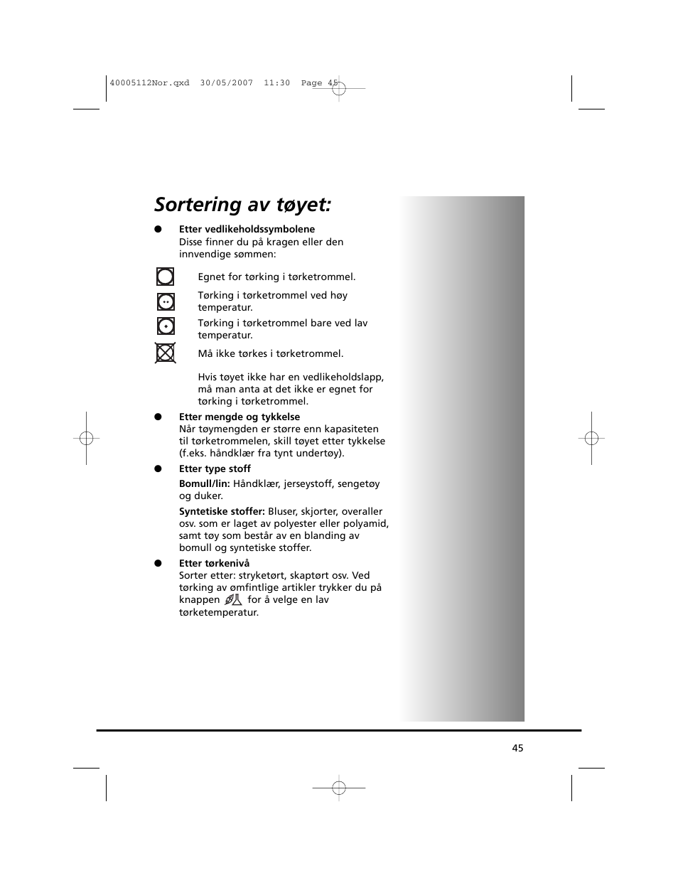 Sortering av tøyet | Candy GO DC 38T-86S User Manual | Page 45 / 92