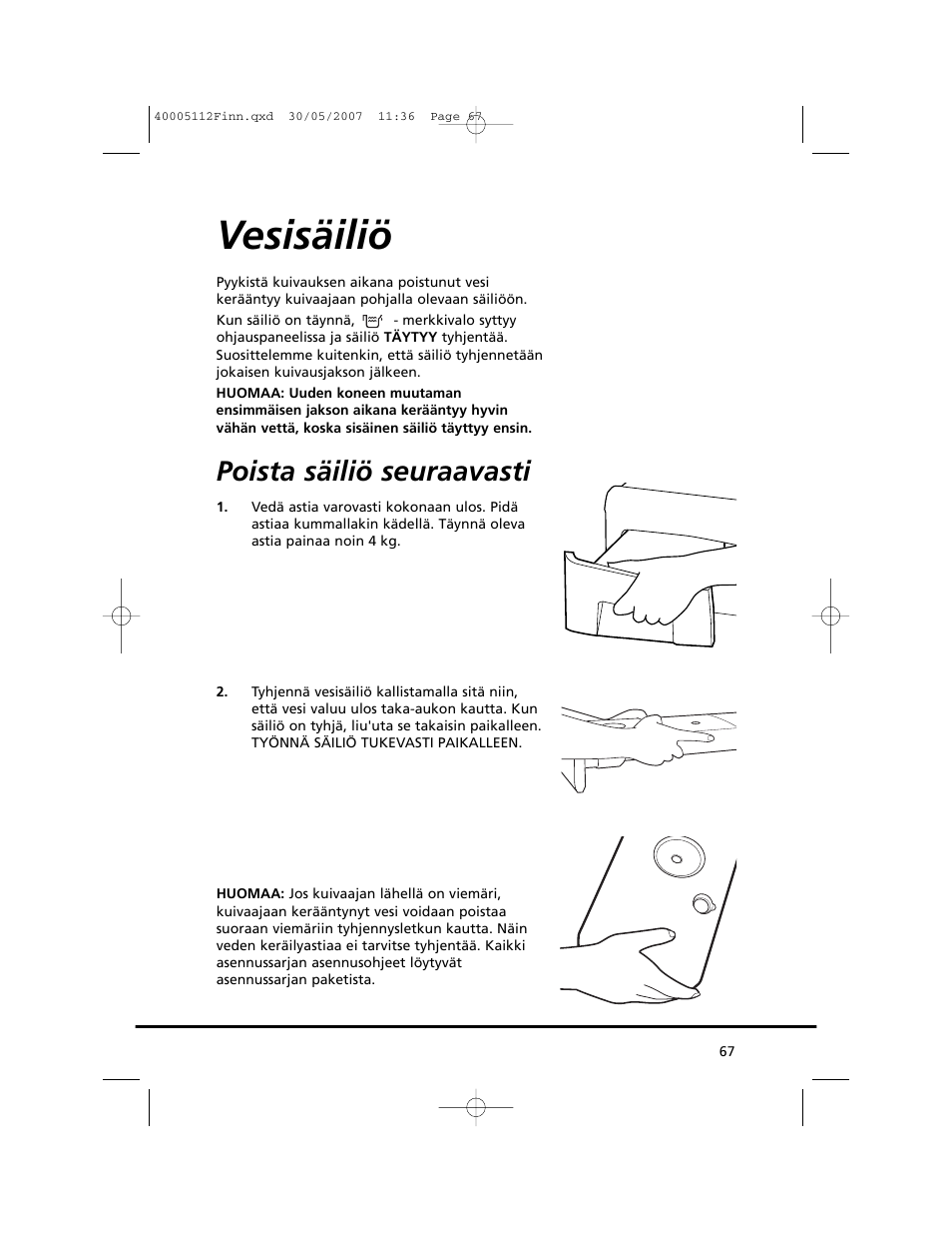 Vesisäiliö, Poista säiliö seuraavasti | Candy GO DC 38T-86S User Manual | Page 67 / 92