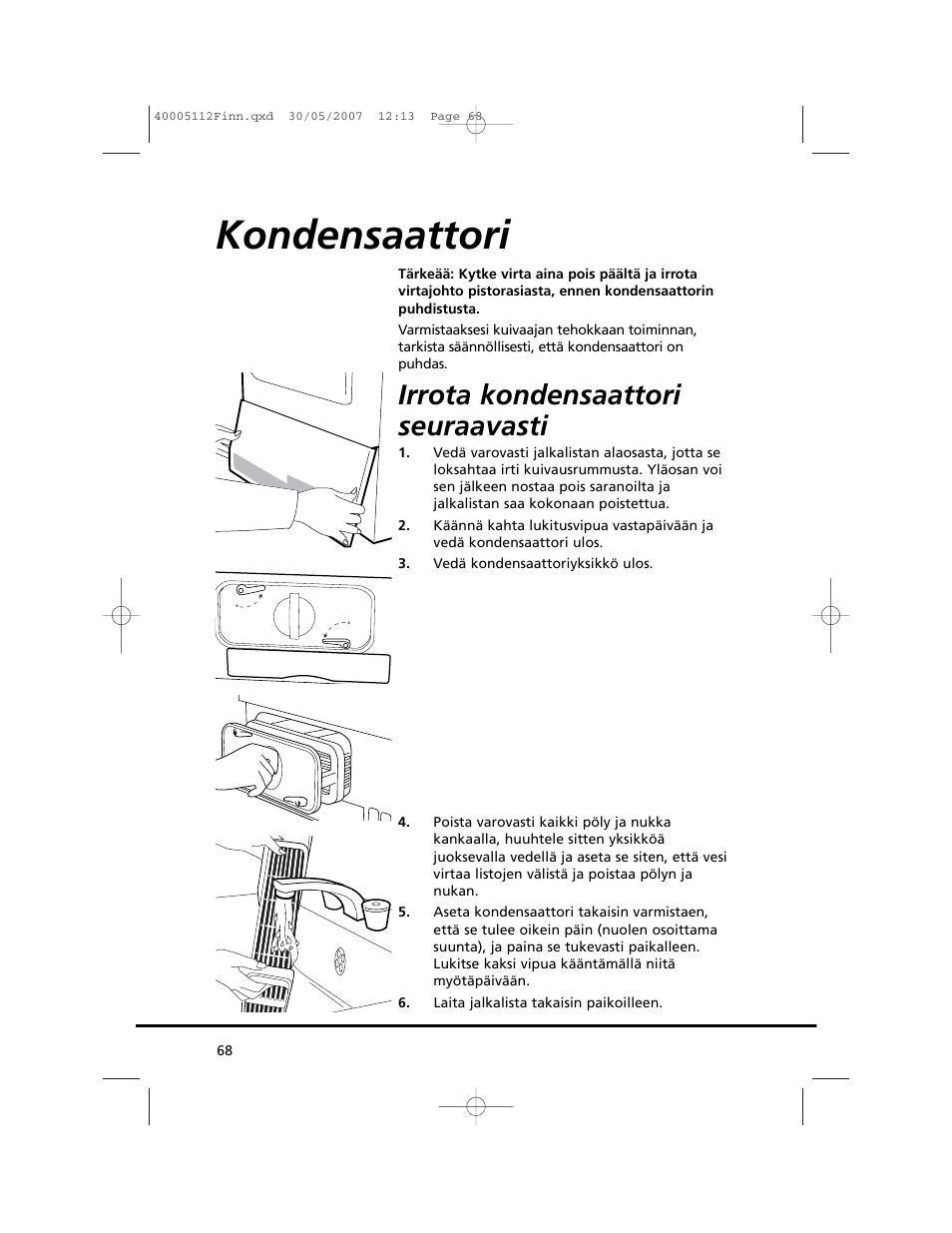 Kondensaattori, Irrota kondensaattori seuraavasti | Candy GO DC 38T-86S User Manual | Page 68 / 92