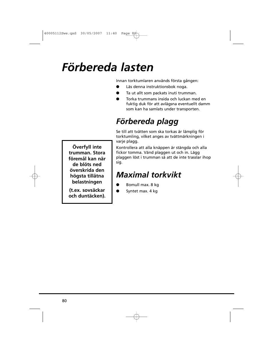 Förbereda lasten, Förbereda plagg, Maximal torkvikt | Candy GO DC 38T-86S User Manual | Page 80 / 92