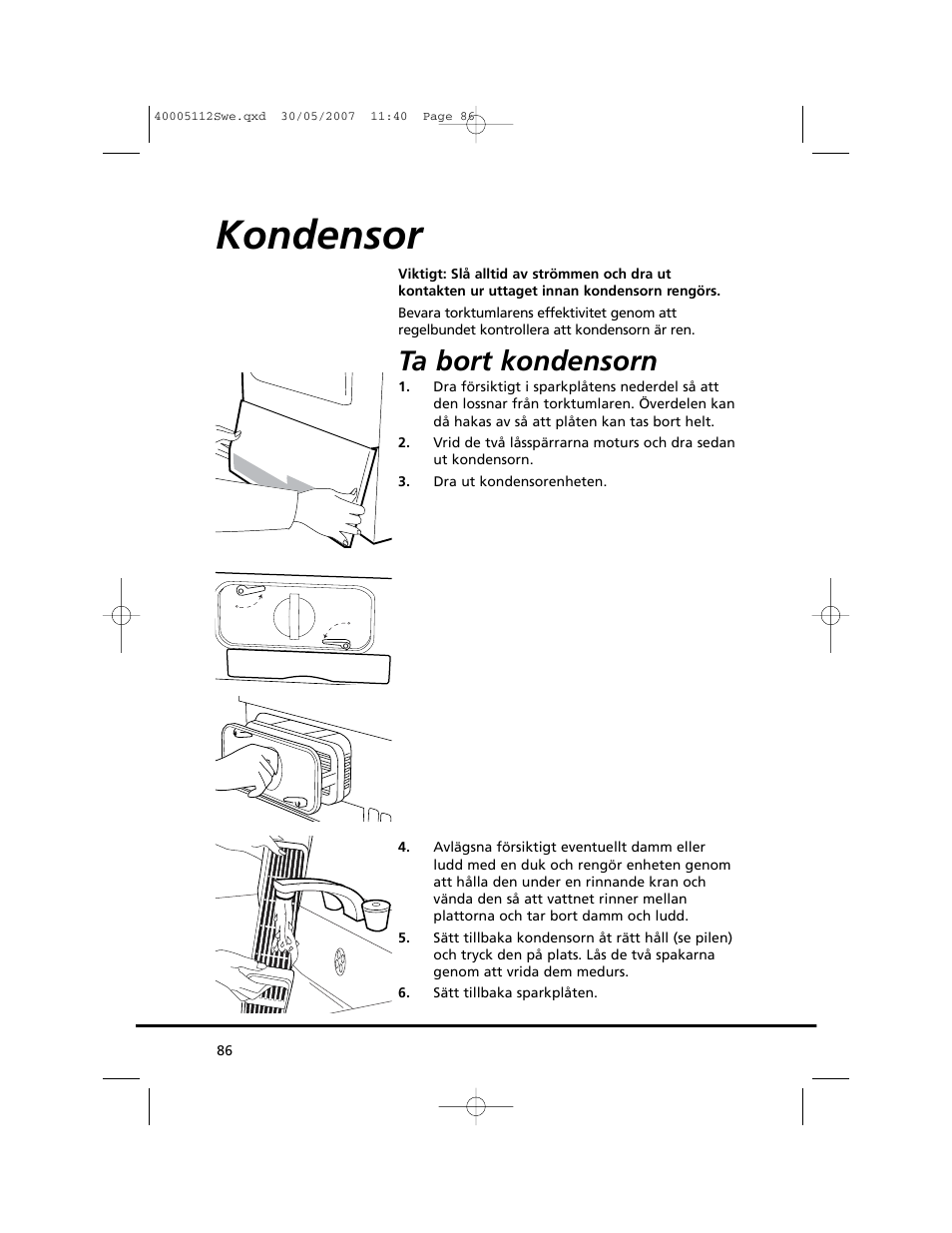 Kondensor, Ta bort kondensorn | Candy GO DC 38T-86S User Manual | Page 86 / 92