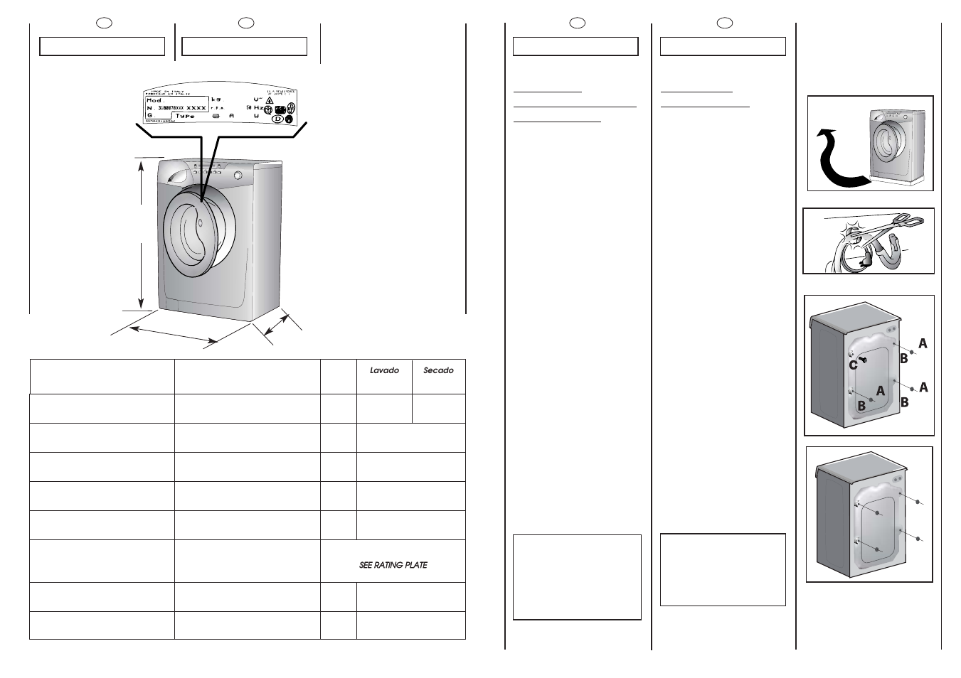 Setting up installation, Puesta en funcionamiento instalación | Candy GO W264D-12S User Manual | Page 5 / 29