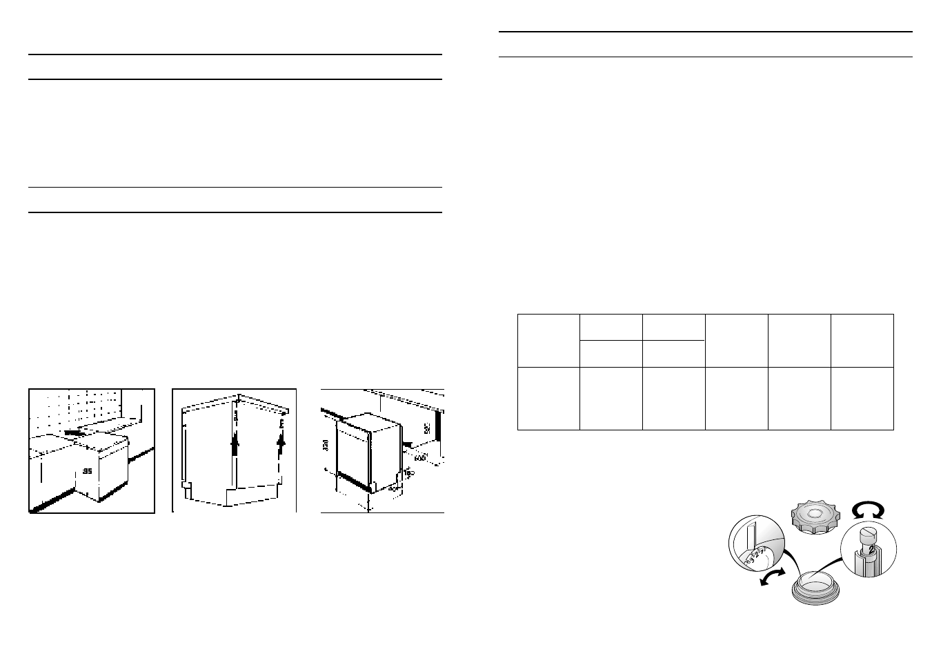 Regolazione decalcificazione con decalcificatore, Installazione nelle cucine componibili, Apertura dello sportello | Impianto di addolcimento dell'acqua | Candy CI 7950 BD User Manual | Page 4 / 77