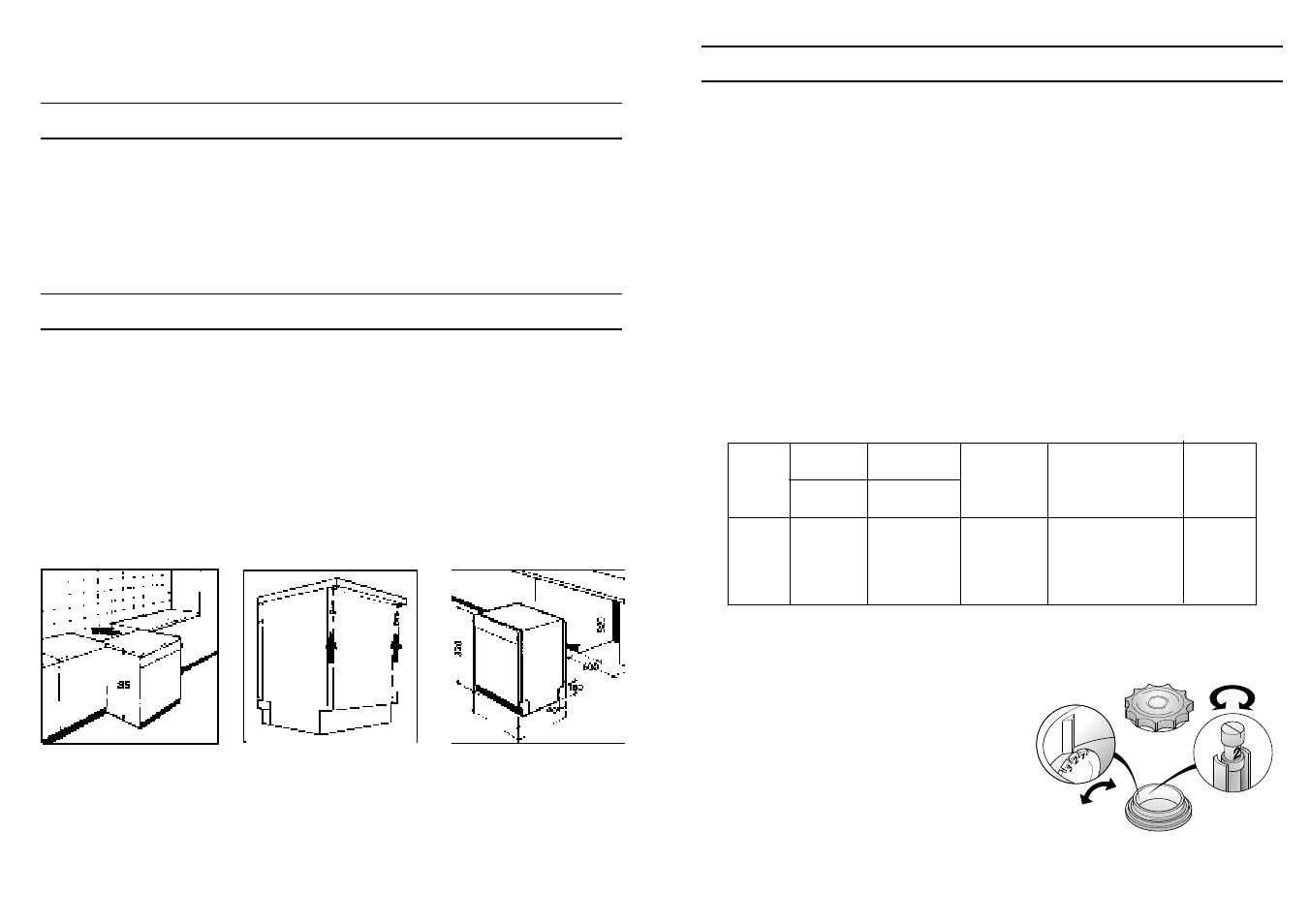 Réglage de l’adoucisseur d’eau, Installation dans un ensemble de cuisine moderne, Ouverture de la porte | Adoucisseur d’eau | Candy CI 7950 BD User Manual | Page 67 / 77