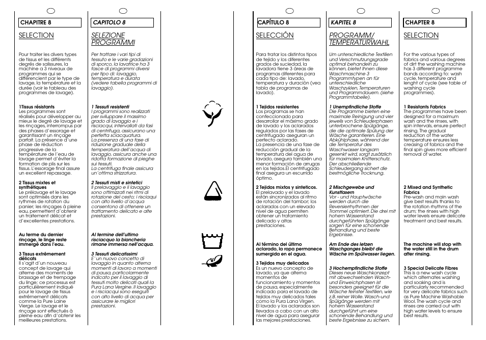 Selezione programmi, Selection, Programm/ temperaturwahl | Selección | Candy ICL 60 T User Manual | Page 17 / 33