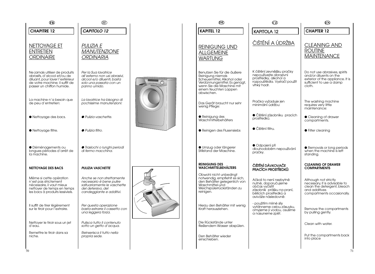 Pulizia e manutenzione ordinaria, Nettoyage et entretien ordinaire, Reinigung und allgemeine wartung | Cleaning and routine maintenance, Öiätëní a údrïba | Candy EVO 1673DW-S User Manual | Page 36 / 41
