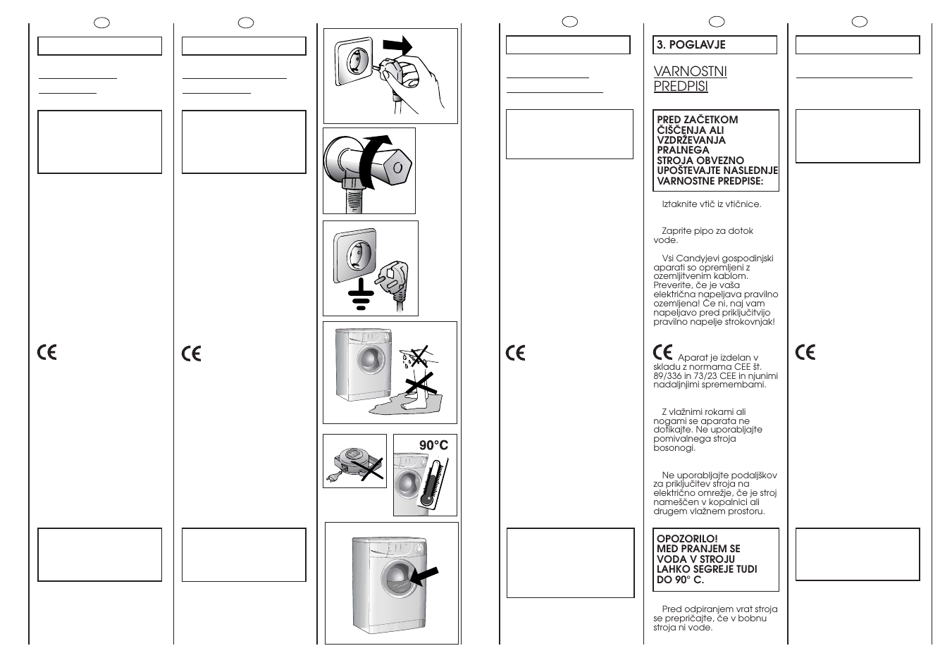 Prescrizioni di sicurezza, Mesures de securite, Sicherheits- vorschriften | Safety measures, Varnostni predpisi | Candy CM2166-86S User Manual | Page 6 / 41