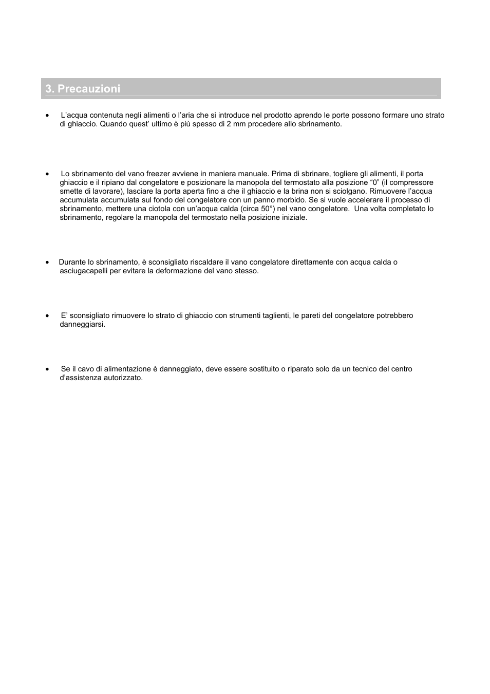 Precauzioni | Candy CFZE 5485 W User Manual | Page 12 / 87