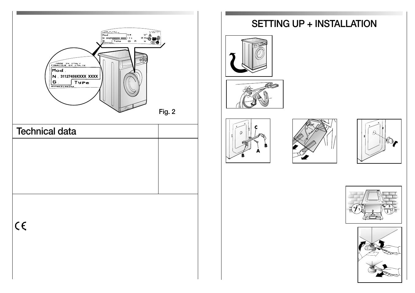 Setting up + installation, Technical data | Candy LB DOUBLE QUICK 131 User Manual | Page 13 / 17