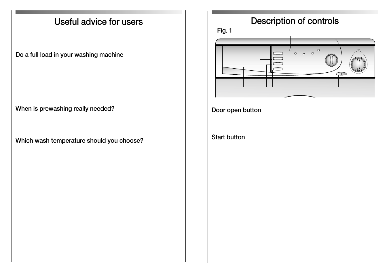 Description of controls, Useful advice for users | Candy LB DOUBLE QUICK 131 User Manual | Page 4 / 17