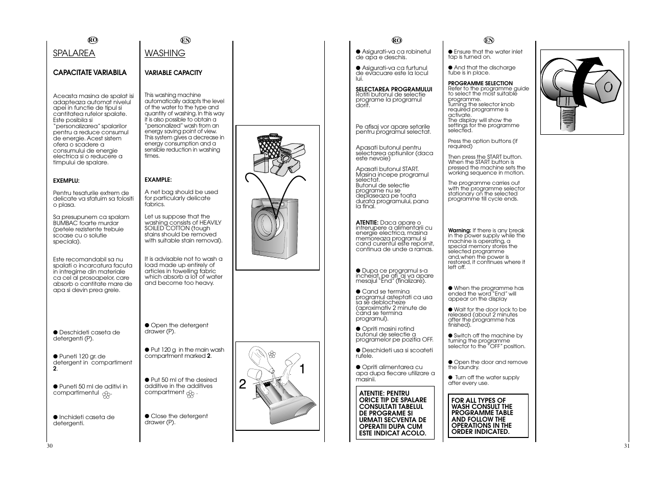 Washing, Spalarea | Candy EVO4 1072D-S User Manual | Page 16 / 21