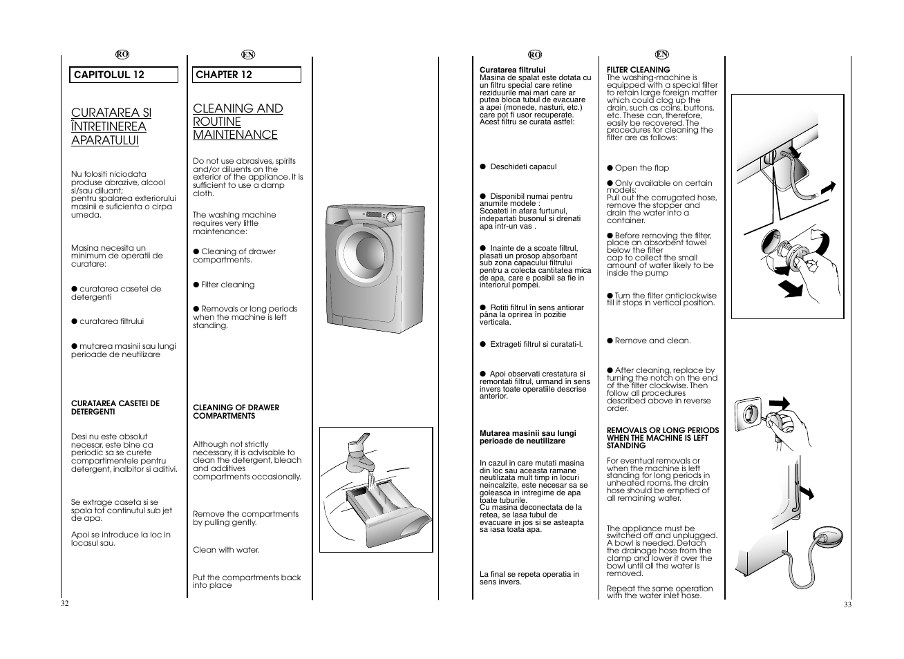 Cleaning and routine maintenance, Curatarea si întretinerea aparatului | Candy EVO4 1072D-S User Manual | Page 17 / 21