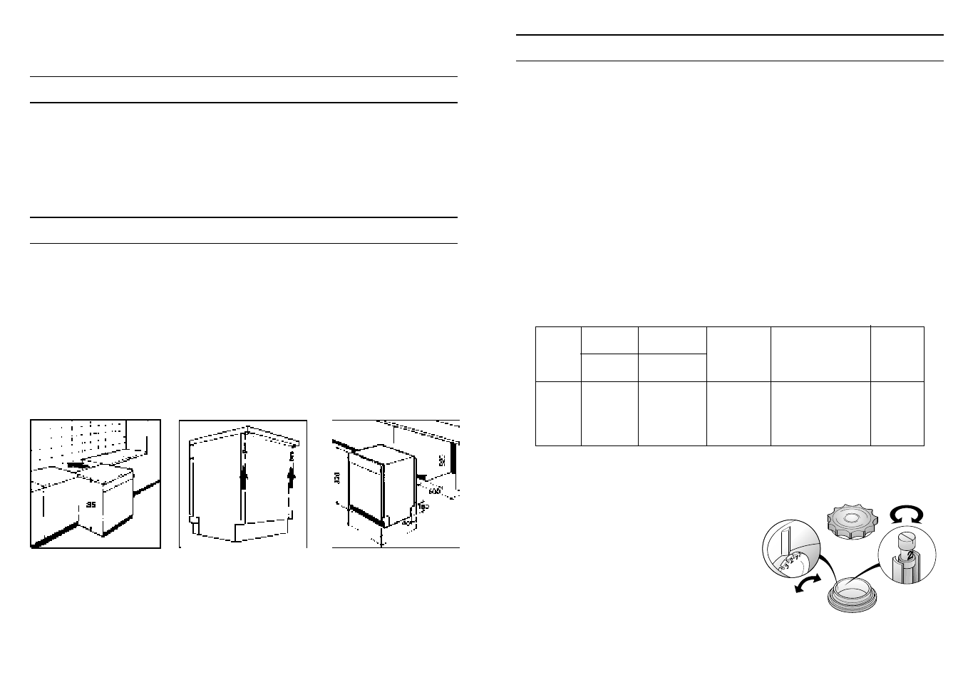 Réglage de l’adoucisseur d’eau, Installation dans un ensemble de cuisine moderne, Ouverture de la porte | Adoucisseur d’eau | Candy LS CD 602 SX User Manual | Page 36 / 65