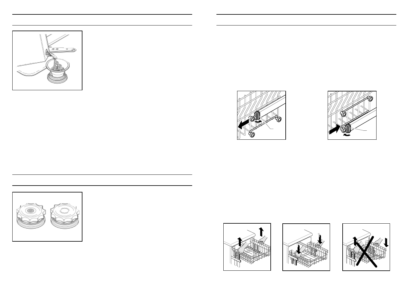 Chargement du sel, Indicateur de remplissage du sel, Réglage du panier supérieur | Candy LS CD 602 SX User Manual | Page 37 / 65