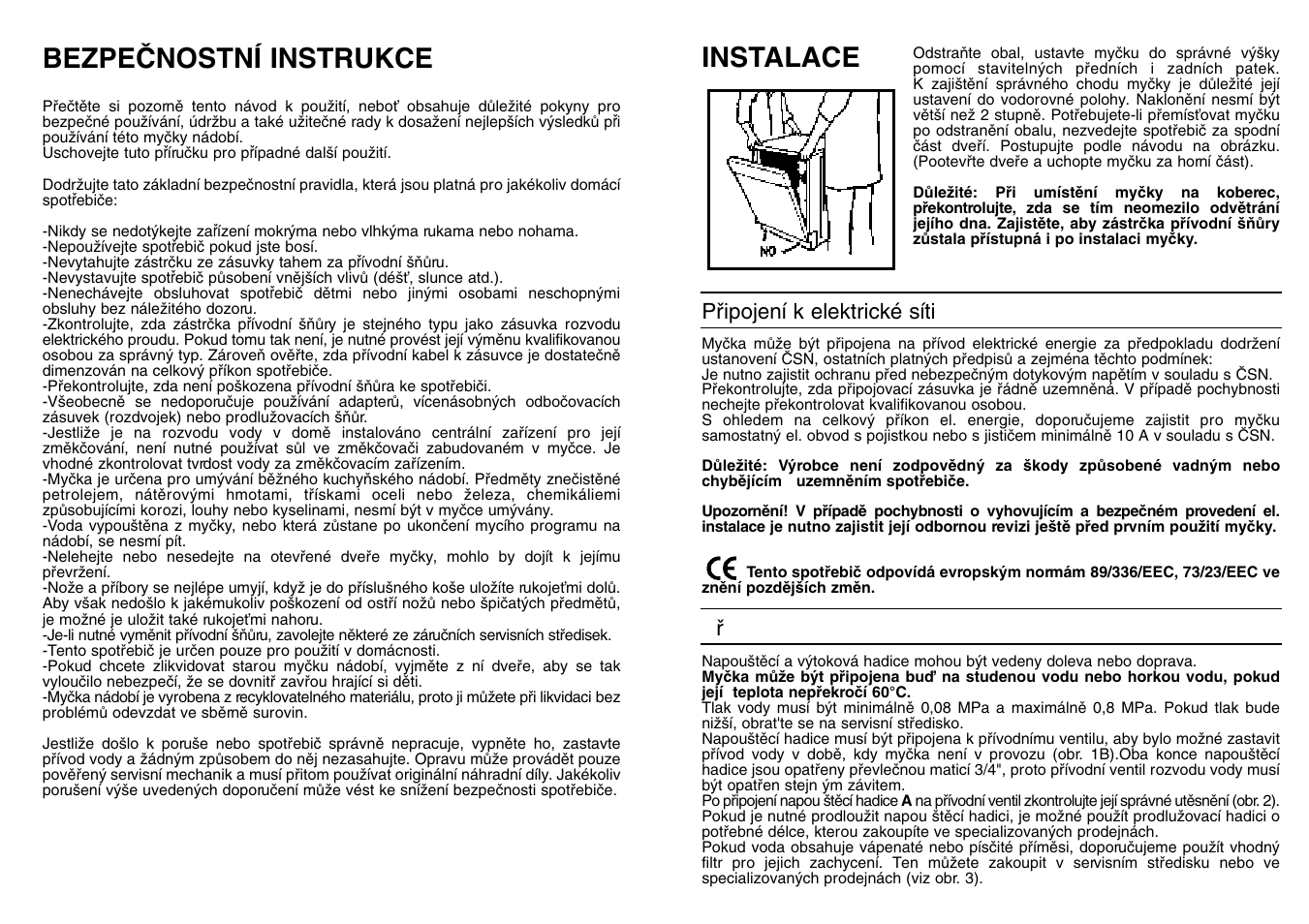 Instalace, Bezpeânostní instrukce | Candy LS CD 602 SX User Manual | Page 45 / 65