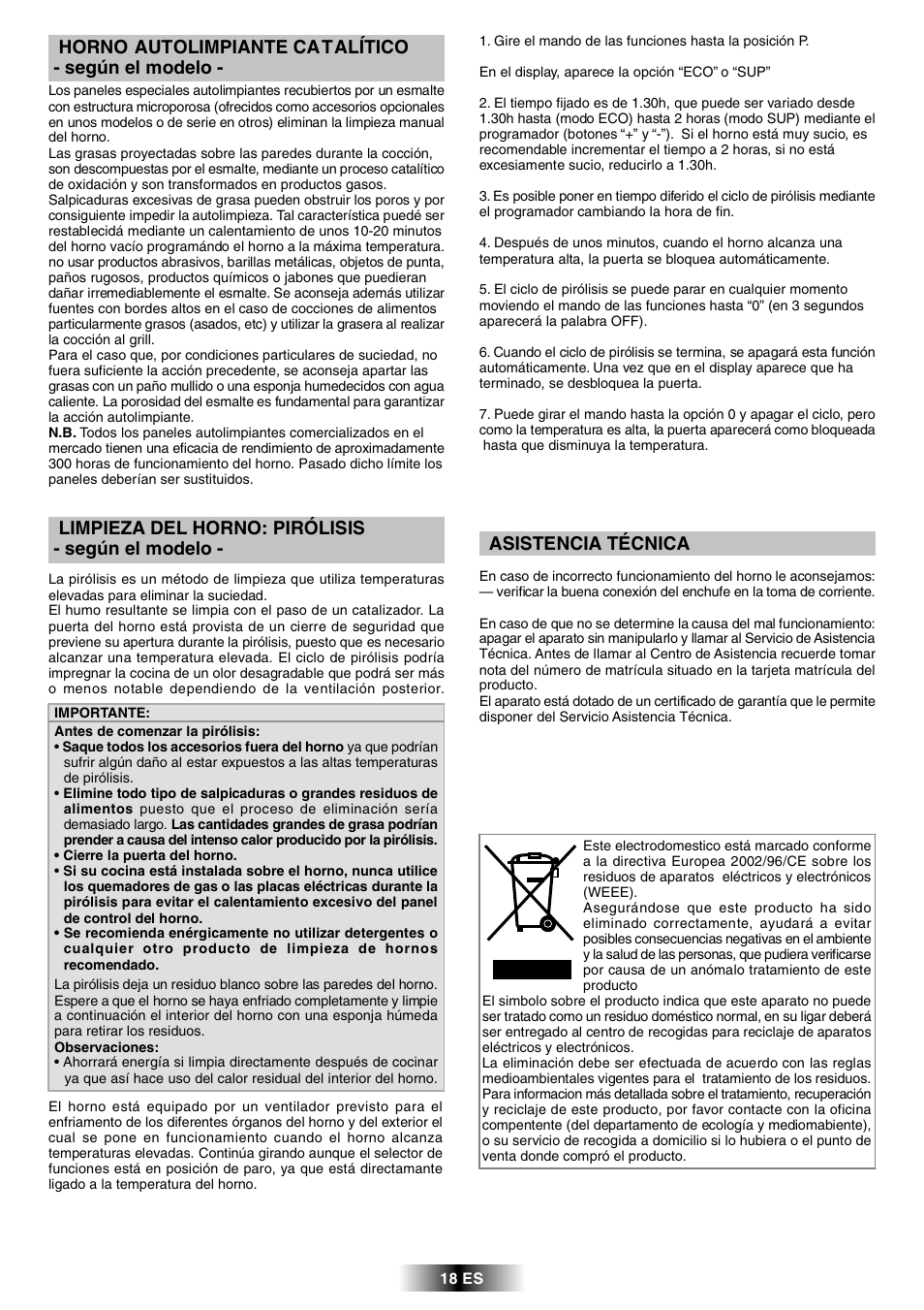 Horno autolimpiante catalítico - según el modelo, Limpieza del horno: pirólisis - según el modelo, Asistencia técnica | Candy FPP 698 X User Manual | Page 19 / 52