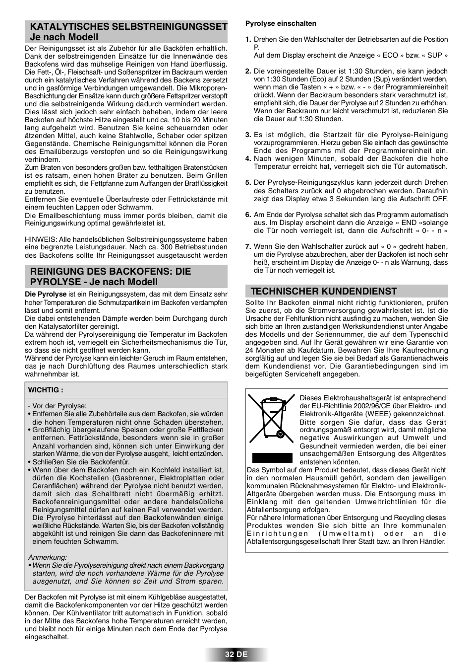 Katalytisches selbstreinigungsset je nach modell, Technischer kundendienst | Candy FPP 698 X User Manual | Page 33 / 52