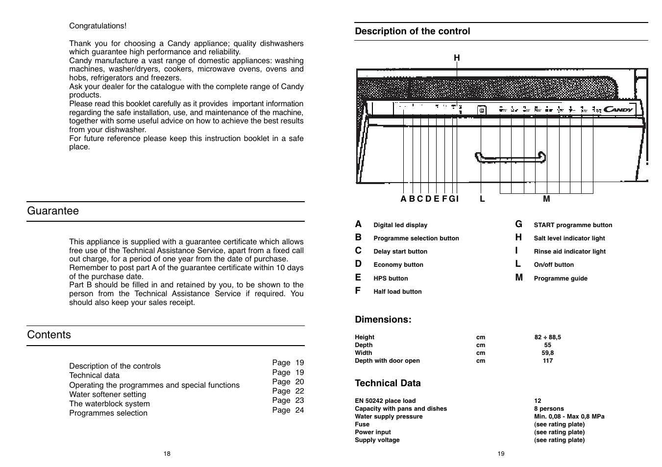 Guarantee contents | Candy DFI 105 T User Manual | Page 10 / 49