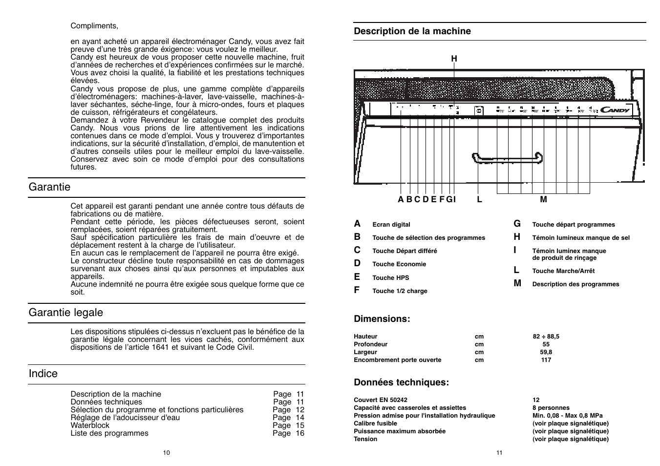 Garantie garantie legale indice | Candy DFI 105 T User Manual | Page 6 / 49