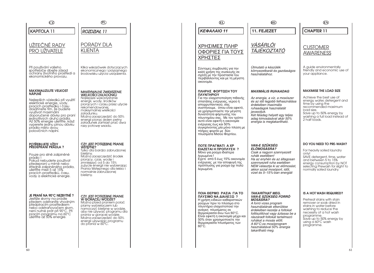 Vásárlói tájékoztató, Uîiteâné rady pro uîivatele, Porady dla klienta | Customer awareness | Candy GO 127-18S User Manual | Page 31 / 41