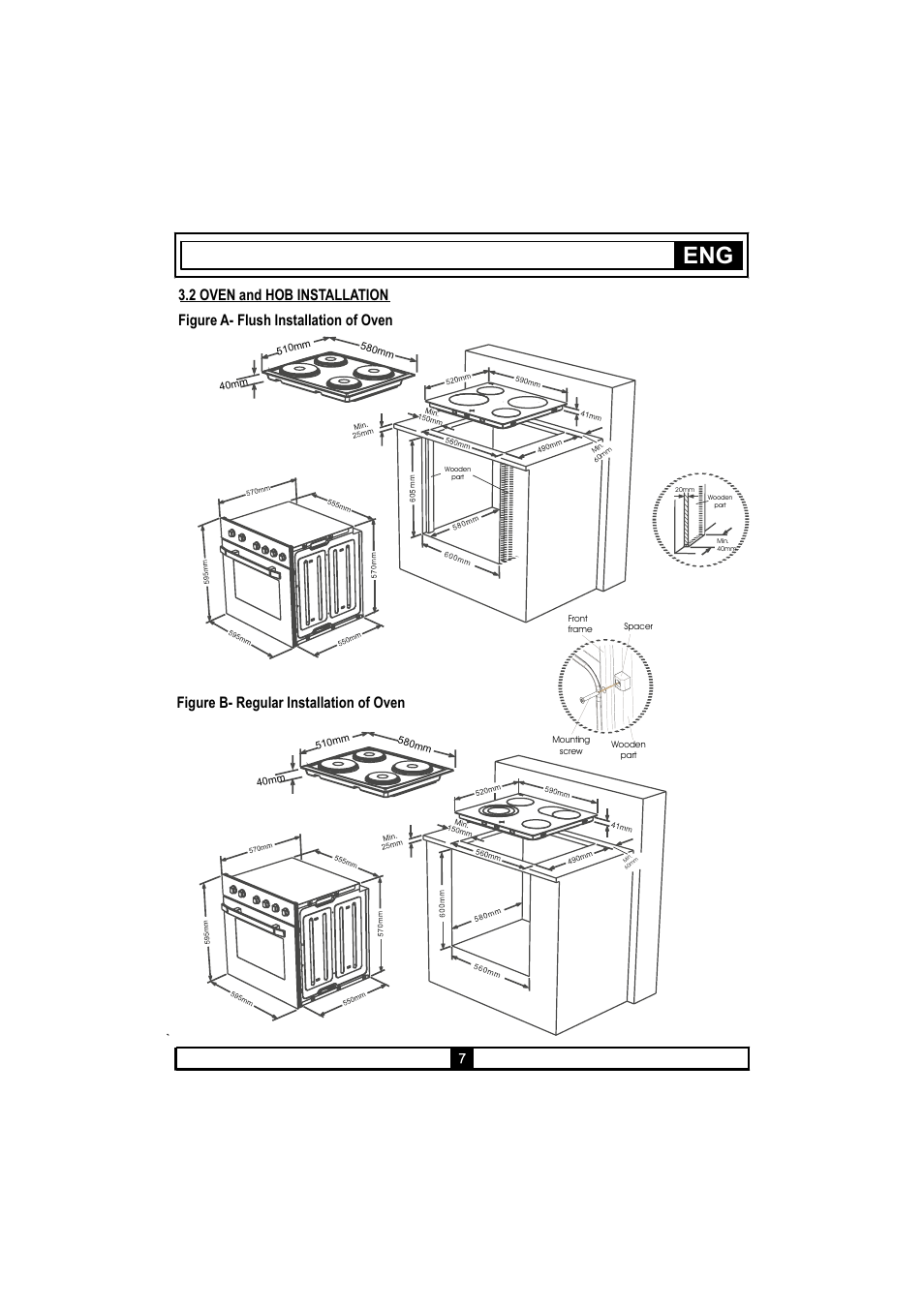 2 oven and hob installation | Candy PCV 604 C User Manual | Page 9 / 24