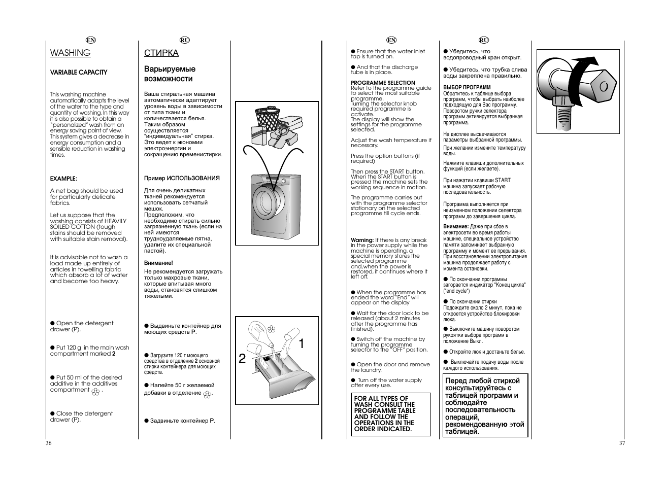 Ñòèpêà, Washing | Candy EVO4W 2643D-S User Manual | Page 19 / 29