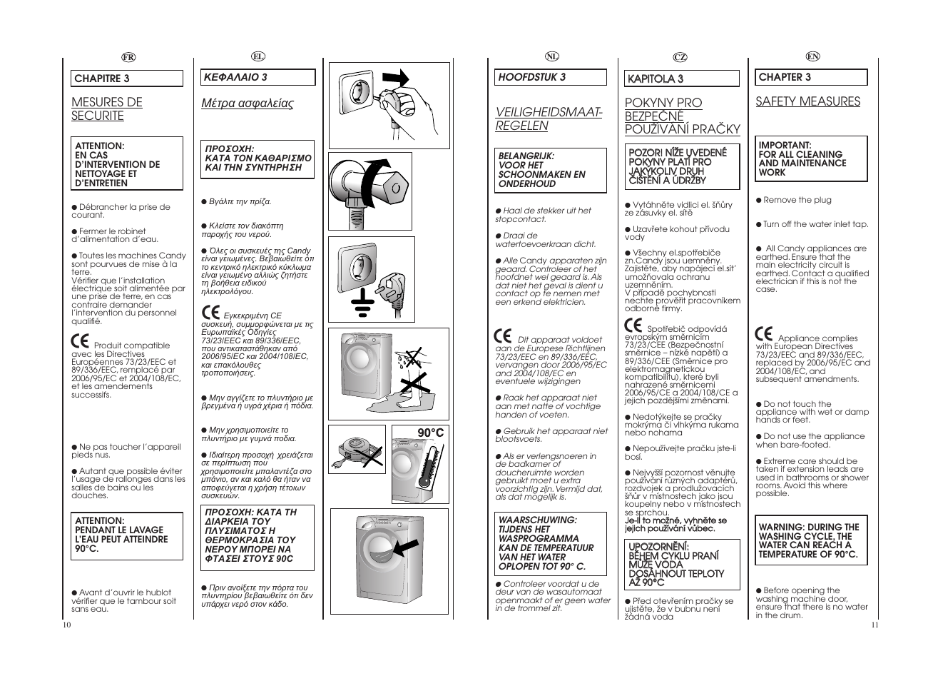 Mesures de securite, Safety measures, Pokyny pro bezpeöné pouïívání praöky | Veiligheidsmaat- regelen | Candy GO 1482D-86S User Manual | Page 6 / 41