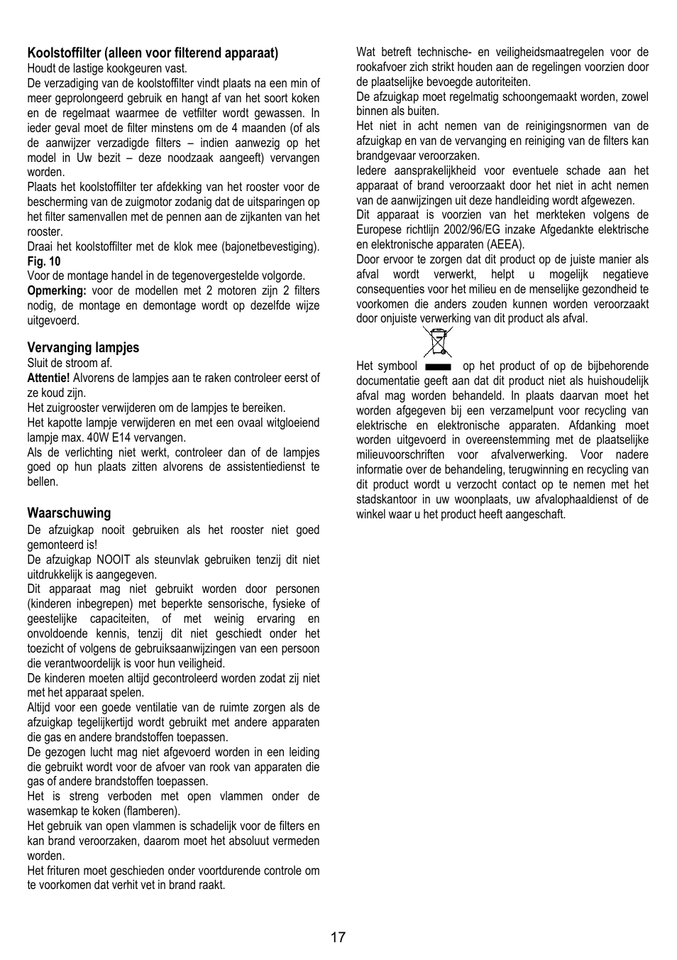 Candy CBP 62 W User Manual | Page 17 / 36