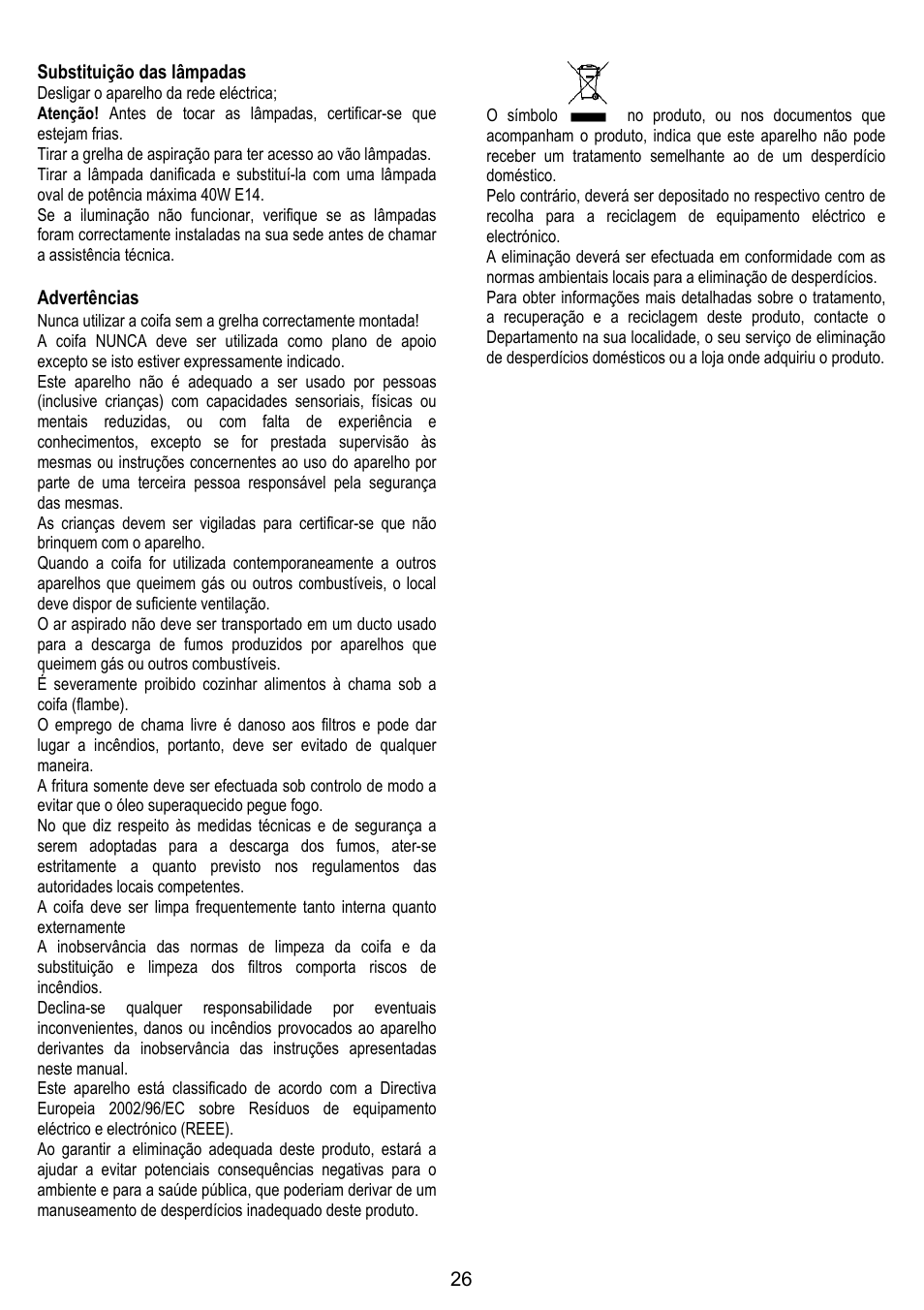 Candy CBP 62 W User Manual | Page 26 / 36