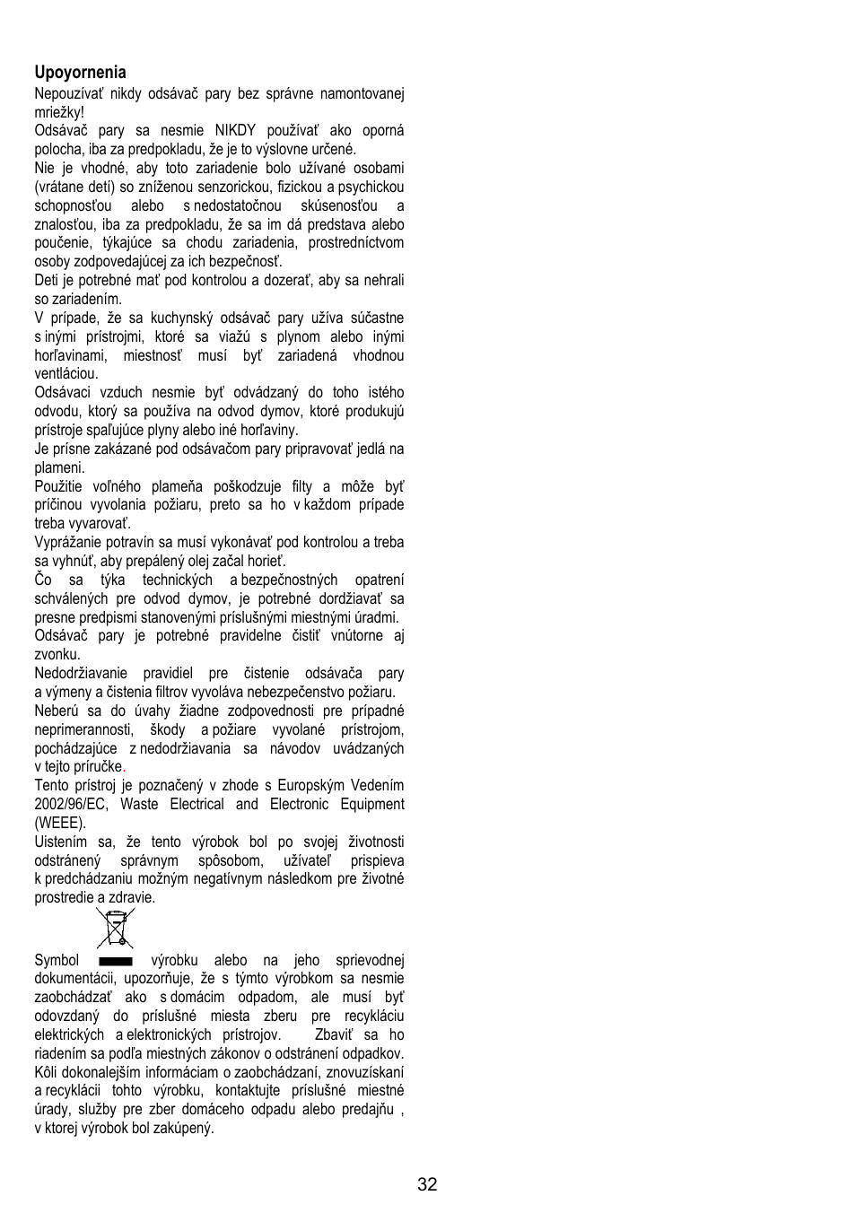 Candy CBP 62 W User Manual | Page 32 / 36