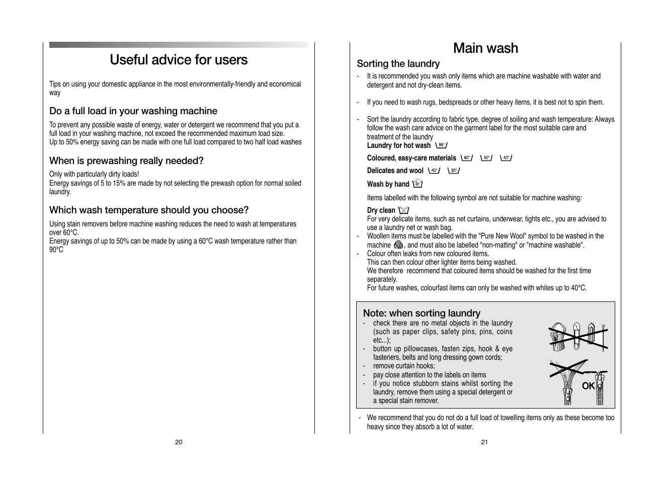 Main wash, Useful advice for users | Candy CWB 714D-80S User Manual | Page 11 / 17