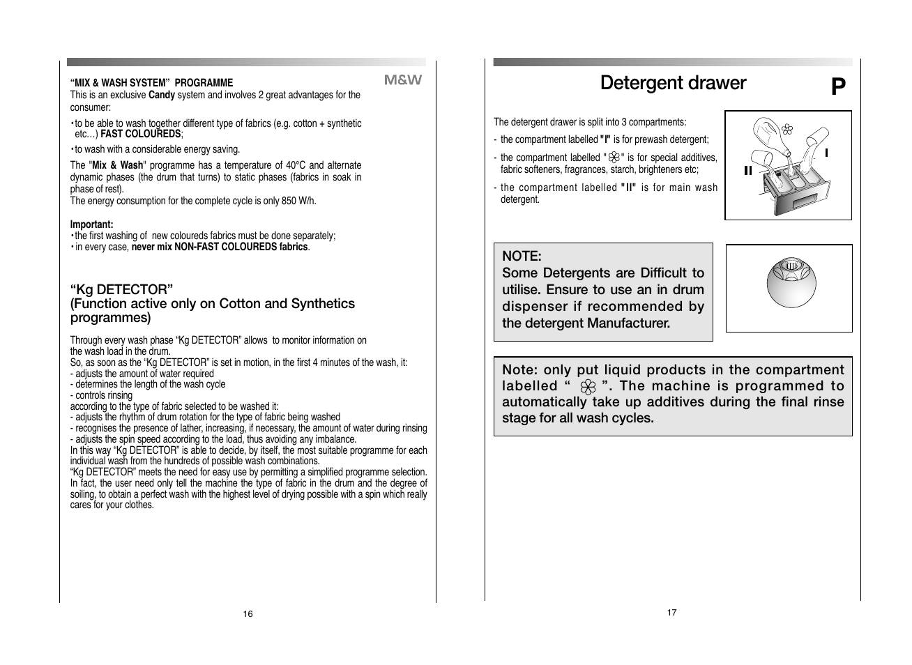 Detergent drawer | Candy CWB 714D-80S User Manual | Page 9 / 17