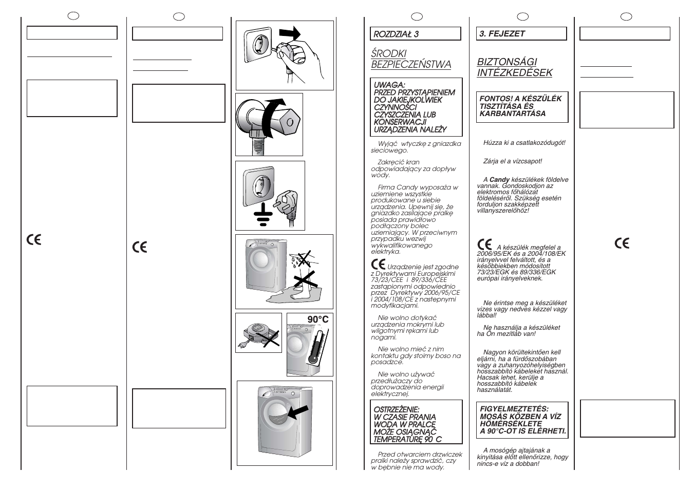 Safety measures, Normas de seguridad, Biztonsági intézkedések | Masuri de securitate, Érodki bezpieczeñstwa | Candy GO 610 D-16S User Manual | Page 6 / 41