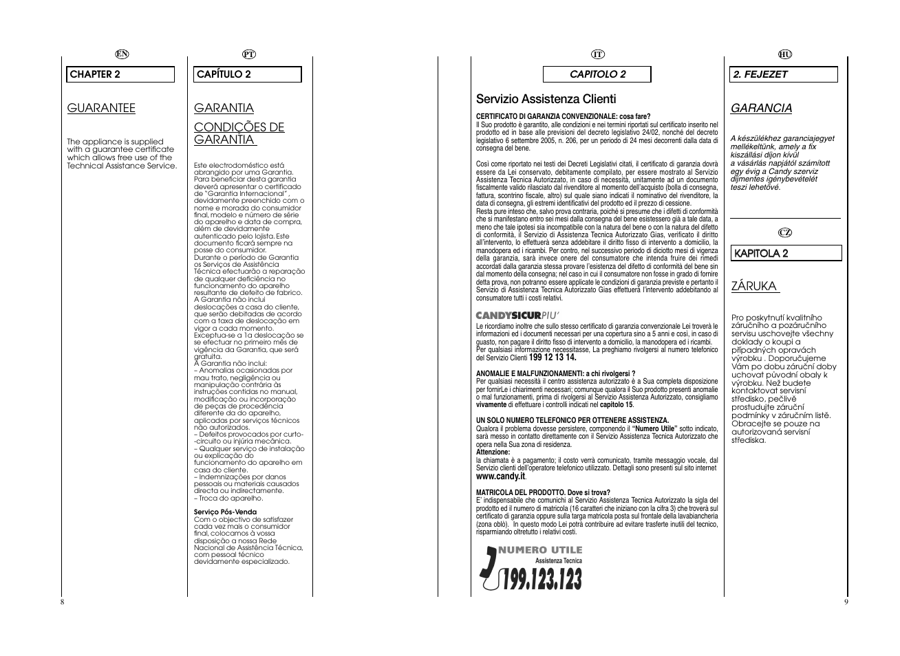 Servizio assistenza clienti | Candy EVOW 4963D-S User Manual | Page 5 / 53