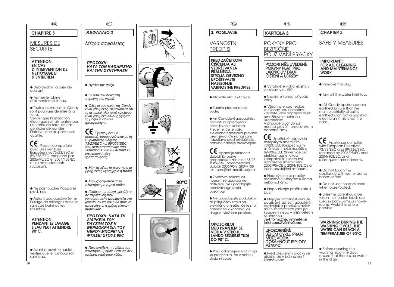 Mesures de securite, Safety measures, Pokyny pro bezpeöné pouïívání praöky | Varnostni predpisi | Candy GO 1462D__1-36S User Manual | Page 6 / 41