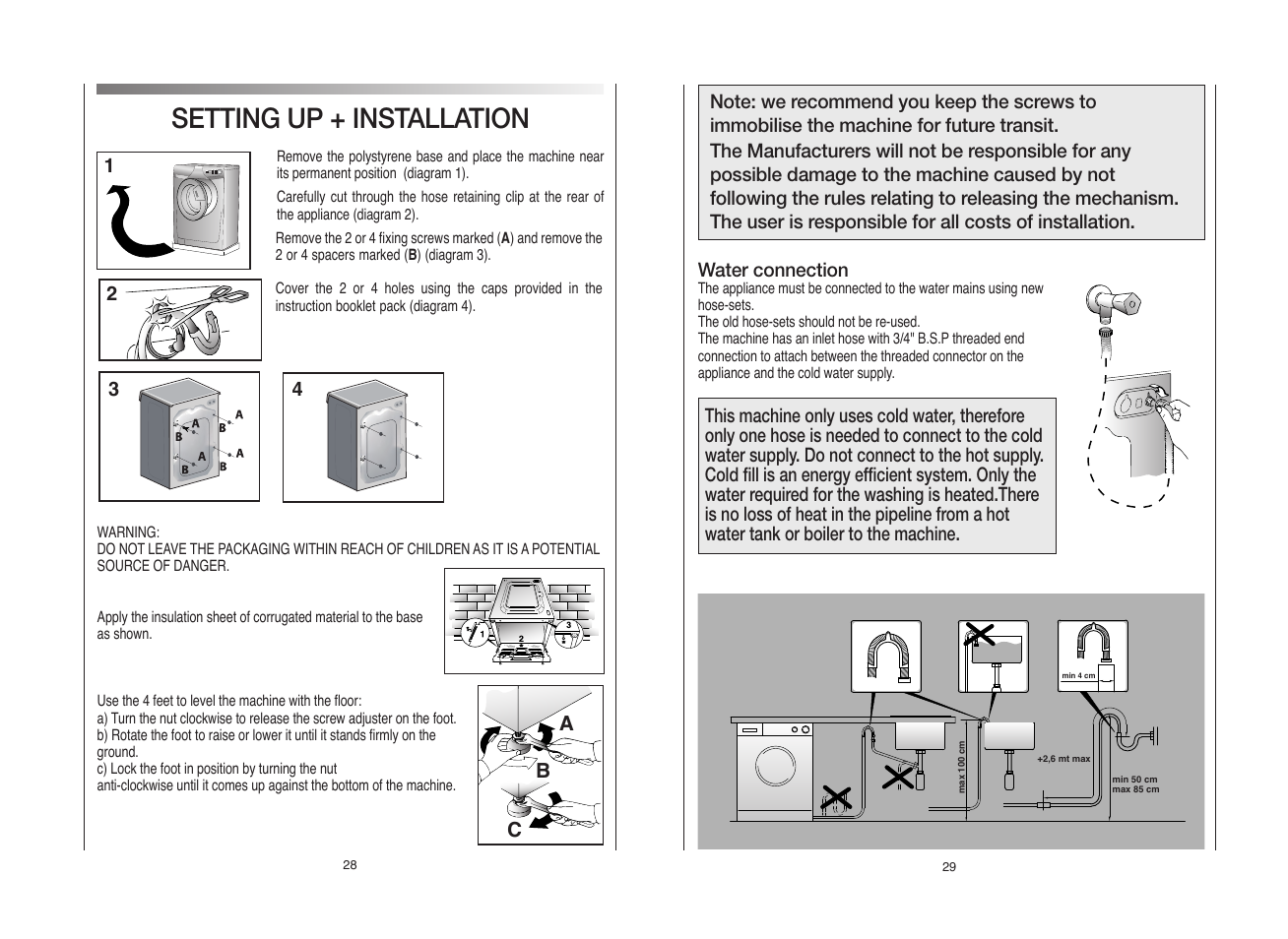 Setting up + installation | Candy GOF662S__янв.80 User Manual | Page 15 / 17