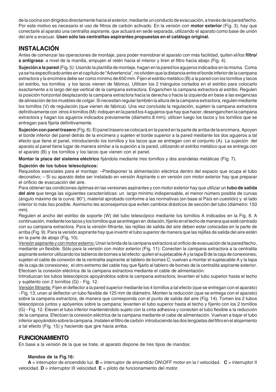 Instalación, Funcionamiento | Candy CA CSDH 917 X User Manual | Page 12 / 24