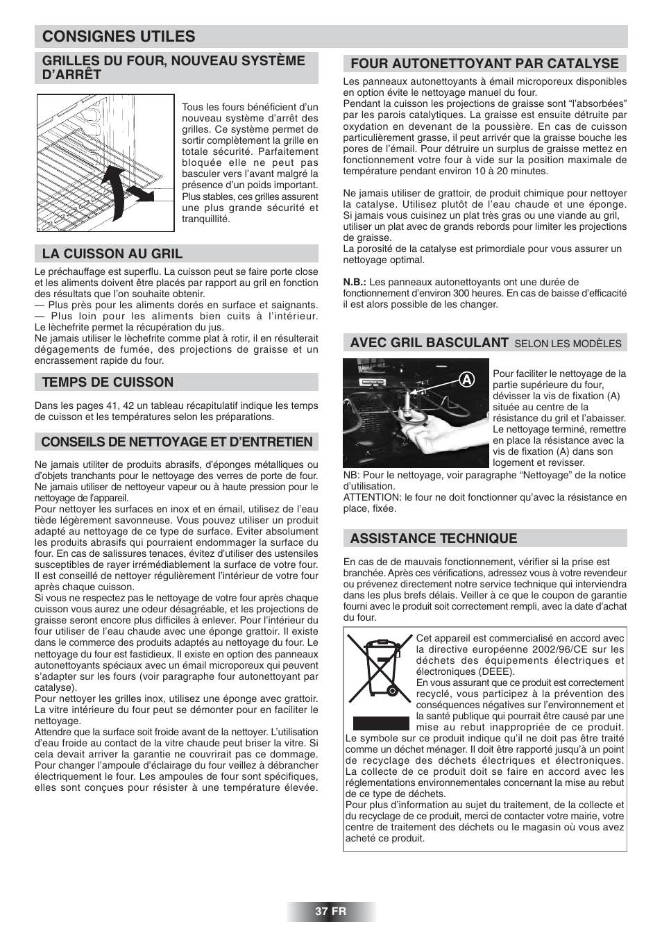 Consignes utiles | Candy FNP 612 X User Manual | Page 38 / 52