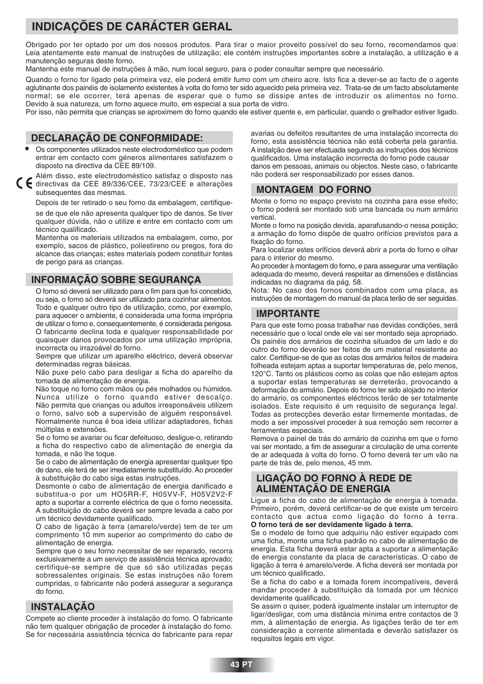 Indicações de carácter geral | Candy FNP 612 X User Manual | Page 44 / 52