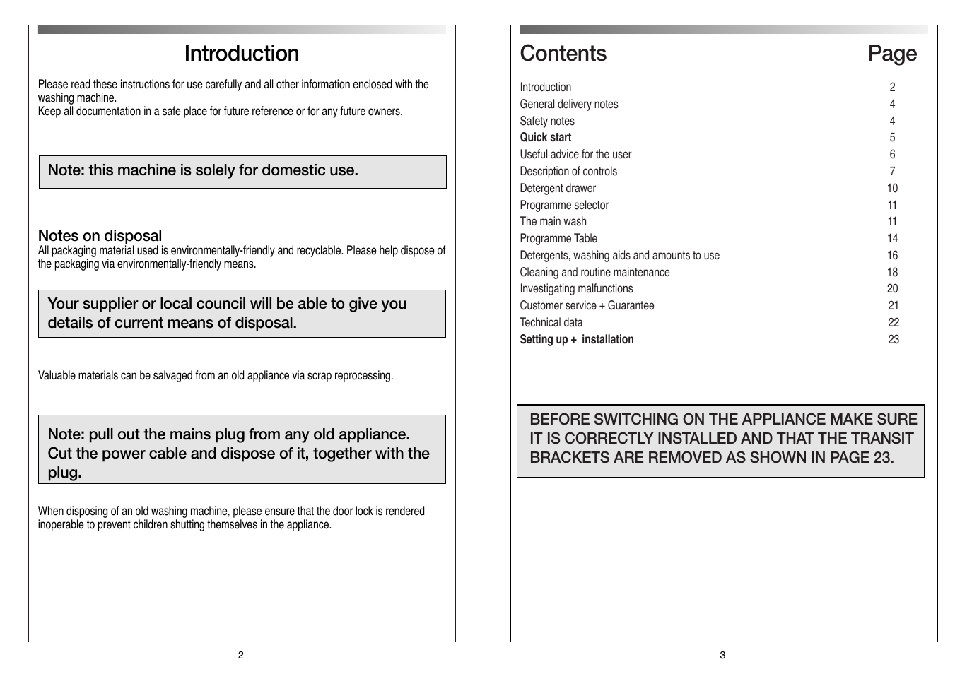 Contents page, Introduction | Candy LB CN 102 T UK User Manual | Page 2 / 17