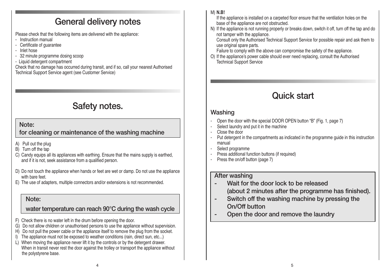 Quick start | Candy LB CN 102 T UK User Manual | Page 3 / 17