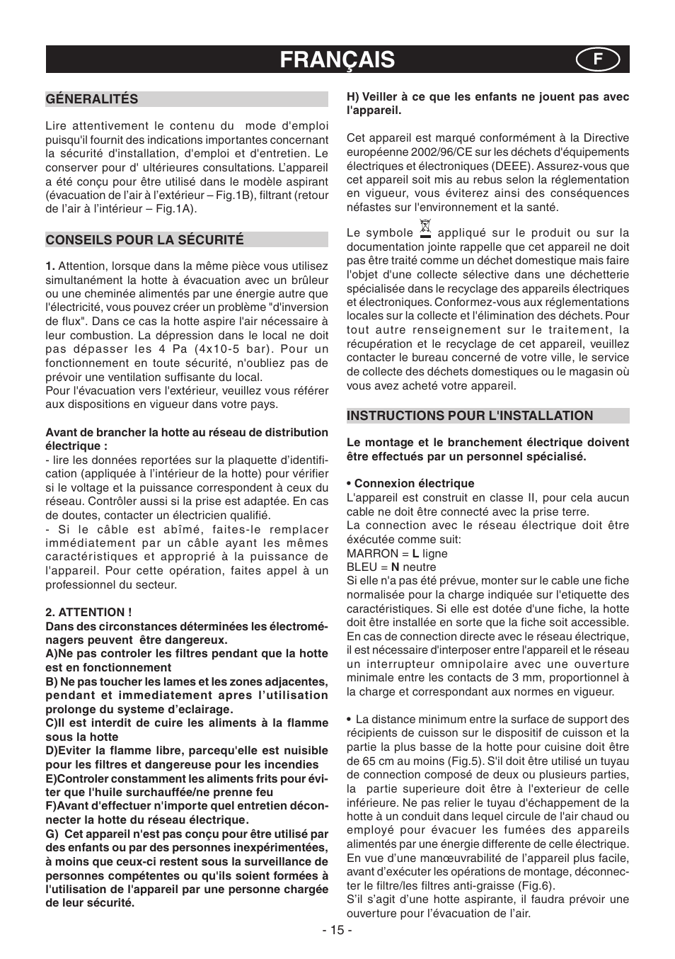 Français | Candy CVM 95L X User Manual | Page 15 / 64