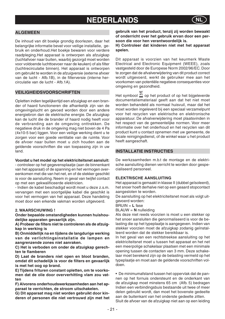 Nederlands | Candy CVM 95L X User Manual | Page 21 / 64
