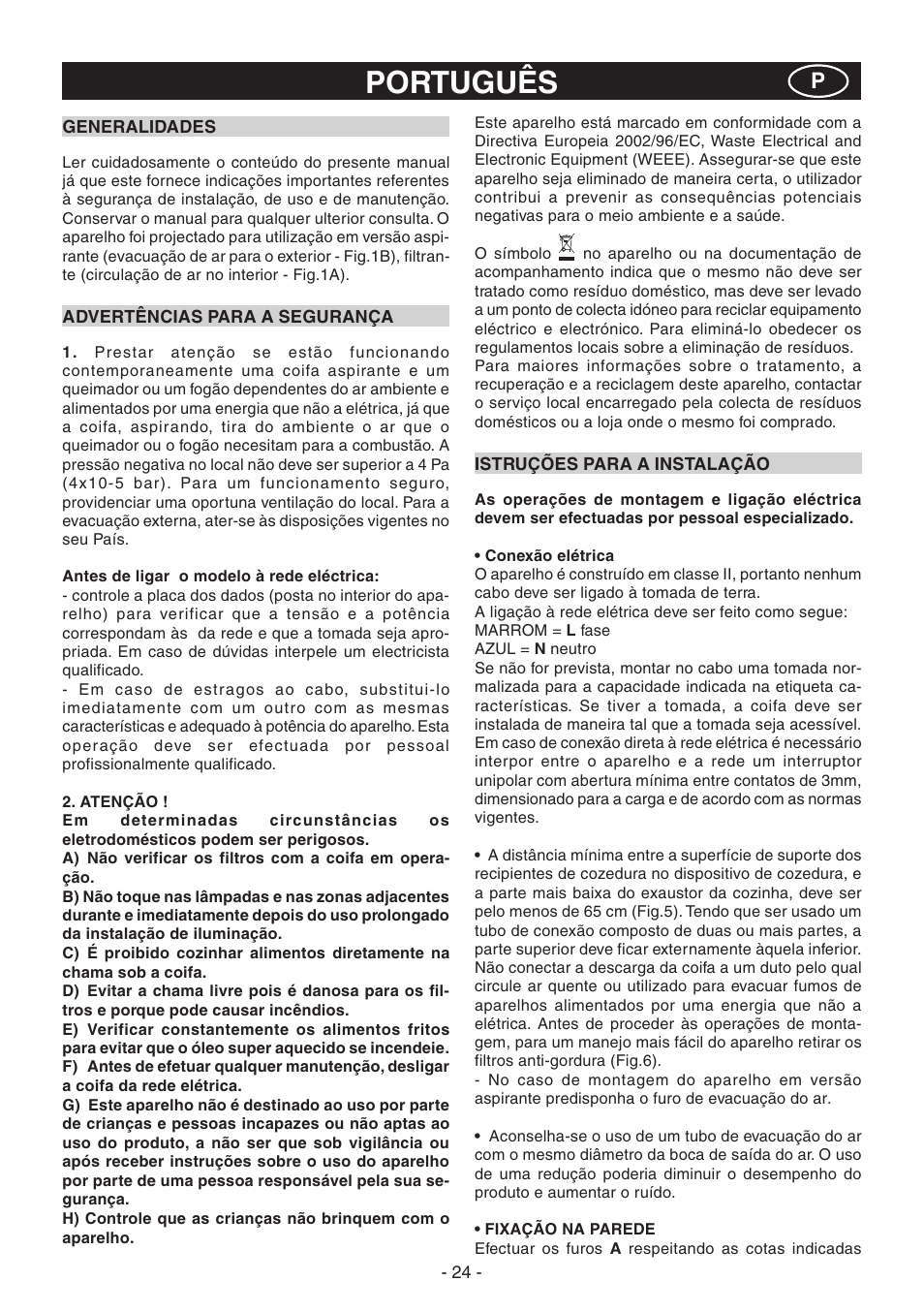 Português | Candy CVM 95L X User Manual | Page 24 / 64