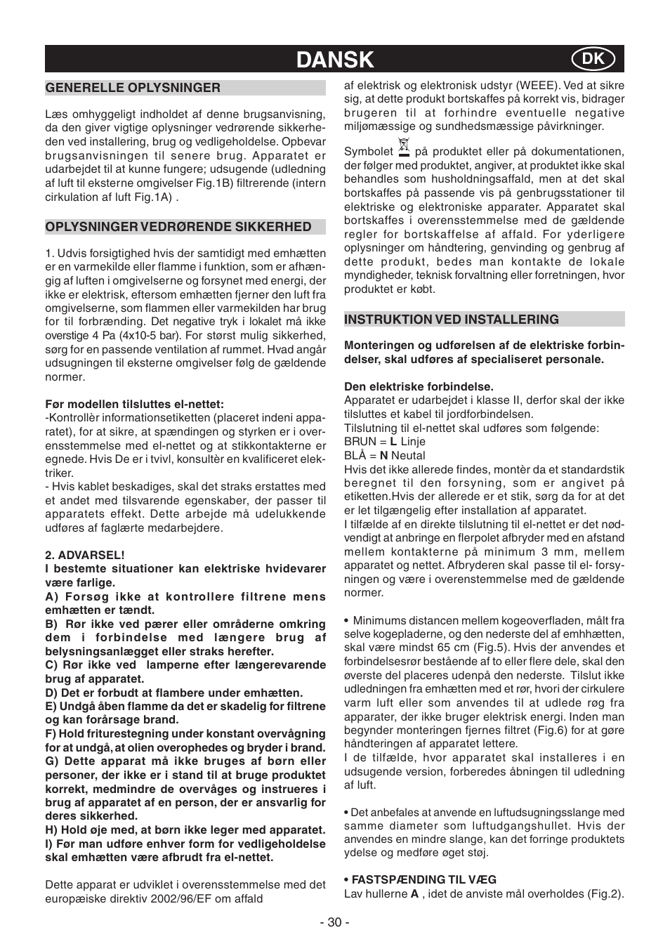 Dansk | Candy CVM 95L X User Manual | Page 30 / 64