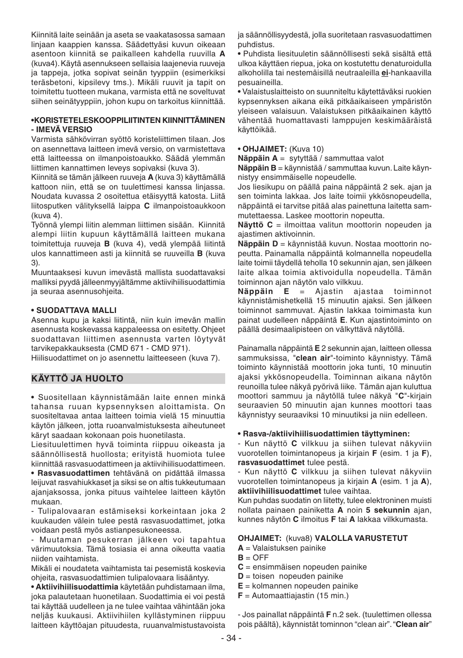 Candy CVM 95L X User Manual | Page 34 / 64