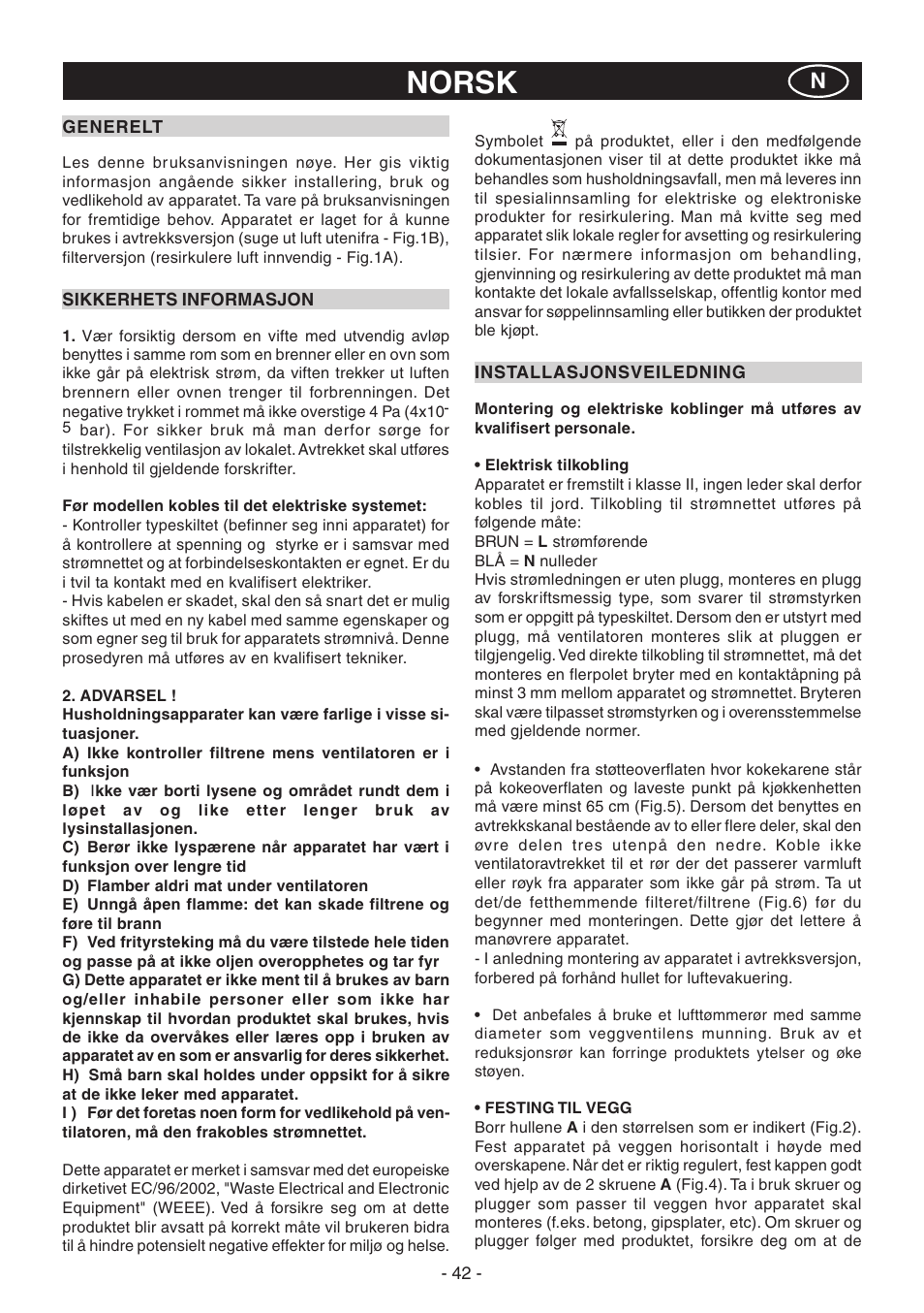 Norsk | Candy CVM 95L X User Manual | Page 42 / 64